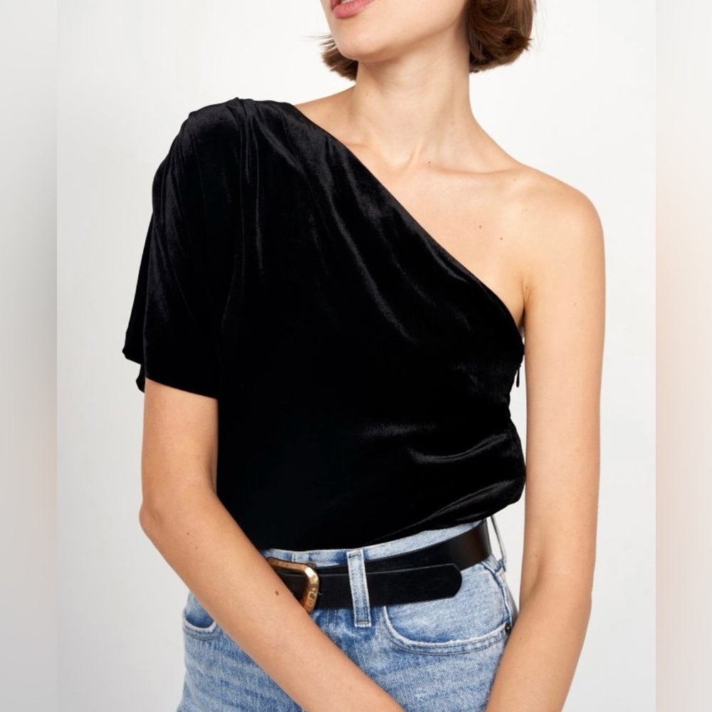 Joie NWT Silk-Blend Velvet One-Shoulder Irena Top